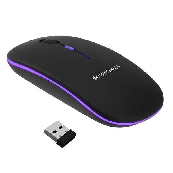 ZEBRONICS Zeb-Blanc | 1600 DPI Wireless Optical Mouse | 2.4GHz Wireless, Bluetooth | Black
